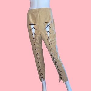 Reworked Lace Up Faux Suede Trouser Pants